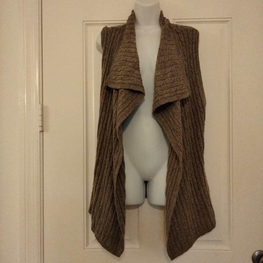 Marino Wool and nylon Blend grey cardigan vest open front women's XL